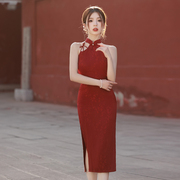 新中式红色改良旗袍结婚晨袍敬酒服新娘订婚礼服连衣裙高级感夏季