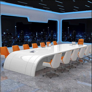白色烤漆异形简约现代会议桌简约大小型开会桌长桌创意时尚洽谈桌