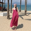 玫红色度假风海边沙滩裙，小个子气质吊带，连衣裙女夏季大摆飘逸长裙