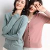 Women's solid V-neck sweater cardigan女士简约纯色V领毛衣开衫