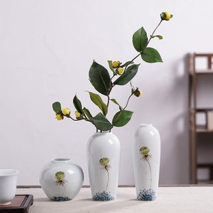 陶瓷手绘小花瓶景德镇花插桌面现代简约摆件水培茶道中式茶桌花器