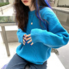 宝石蓝麻花毛衣女日系复古高级设计感小众软糯套头克莱因蓝针织衫