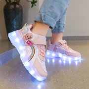 充电七彩发光鞋儿童鞋带闪灯女童，春秋款爱莎，公主夜光运动鞋亮灯鞋