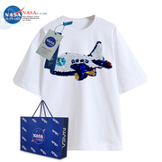 NASA联名男童纯棉短袖T恤夏装中小童亮片飞机变色儿童装半袖上衣