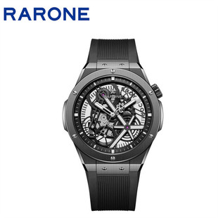 雷诺（RARONE）双子星·X时轮全景镂空机械手表超强夜光男士腕表