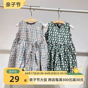 童装定制2024韩版夏季女童时尚碎花无袖连衣裙个性印花A字裙