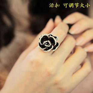 女日韩版时尚简约个性学生，潮质钻玫瑰花朵，开口夸张食指戒指环