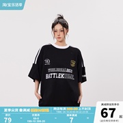 srek美式复古插肩运动短袖，t恤女街头机车，风宽松百搭情侣半袖上衣