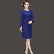 麦田传奇秋冬女装气质蓝色，减龄优雅修身显瘦中长羊毛呢连衣裙