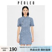 飘蕾新中式国风牛仔连衣裙，女2024春季设计感立领小个子短裙