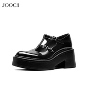 jooc玖诗玛丽珍鞋女2024春气质小皮鞋，百搭粗跟复古高跟鞋黑色