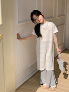 韩系甜美女童镂空针织背心裙叠穿外搭罩衫无袖连衣裙2024春夏