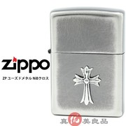 日本zippo日本加工男士做旧复古银色浮雕百合十字架打火机