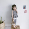 2件套 24夏韩版女童宝宝洋气复古文艺黑白格子蕾丝花边无袖套装潮