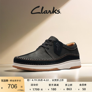 clarks其乐自然系列男鞋英伦车，缝线舒适柔软牛皮休闲鞋系带低帮鞋