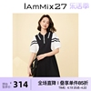 iammix27法式拼接a字裙女学院风，个性撞色条纹灯笼，袖polo领连衣裙