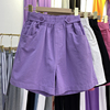 显瘦高腰宽松时尚休闲紫色，热裤薄款牛仔，棉阔腿短裤女夏学生短裤潮