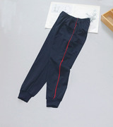 中小学生幼儿园校服裤纯棉，深蓝色细红条条宽松运动校服长裤春夏款