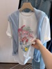 韩国雪花棉 超美的配色 人鱼公主卡通印花轻薄透气圆领短袖T恤女