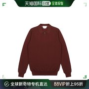 香港直邮salvatoreferragamo男士酒红色翻领，套头毛衣12-0453-6