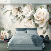 3d立体北欧轻奢浮雕玫瑰花电视背景墙壁纸客厅沙发卧室墙布壁画