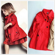 欧美童装女童红色风衣 2-3岁女宝气质外套小童洋气修身上衣新年装