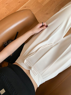 白色阔腿裤女夏高腰(夏高腰)显瘦新中式国风盘扣，高级感垂感休闲西装裤薄款