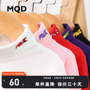 MQD童装女童高领打底T恤冬装儿童中大童长袖红色打底韩版上衣