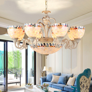 地中海风格田园客厅吊灯欧式卧室，法式复古港式手工艺术氛围贝壳灯