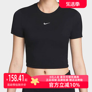 nike耐克女子修身短袖2024夏运动(夏运动)紧身短款黑色露脐t恤fb2874