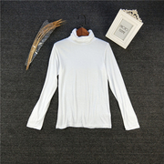 外贸单纯色白色莫代尔T恤长袖打底衫秋季薄款高领衫日单修身简约