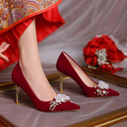 红色婚鞋新娘鞋2024年高跟鞋秀禾结婚礼婚纱两穿用敬酒高跟鞋