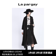 lapargay纳帕佳2020女装，黑色中长款风衣，休闲宽松外套长袖大衣