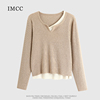 imcc设计感小众洋气拼接假两件套头针织衫，女宽松显瘦长袖毛衣上衣