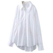色白衬衫c女士g不规则春计韩版褶皱长袖打底s上衣设秋感小众衬