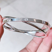 法国设计师carline纯银，双环光面闭口银，手镯足银9999手镯礼物
