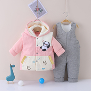 婴儿棉衣三件套加厚款纯棉新生儿宝宝衣服秋冬季套装0-3-6-12个月