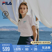 FILA Emerald斐乐女子针织短袖衫2024夏季领口蝴蝶结纯棉T恤