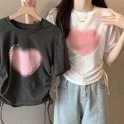 纯棉T恤女士短袖夏季新款2025正肩短款上衣服收腰辣妹清纯系掐腰
