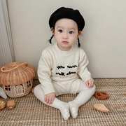 韩版婴儿纯棉毛衣套装，秋装男女宝宝秋冬毛线上衣+短裤春秋两件套