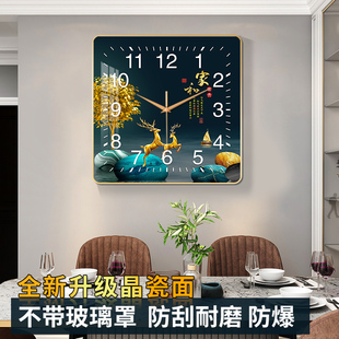 静音准时挂钟客厅晶瓷画正方形，家用钟表装饰画，卧室挂钟餐厅装饰钟