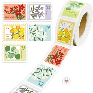 500张/卷邮票小清新贴纸自粘信封贺卡手账花卉装饰密封包装标签贴
