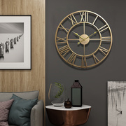 现代简约时尚静音北欧挂钟表客厅金属轻奢创意铁艺个性美式金色表