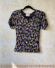 vintage 紫罗兰花卉复古衬衫精致法式手工珠绣针织短袖t恤衫