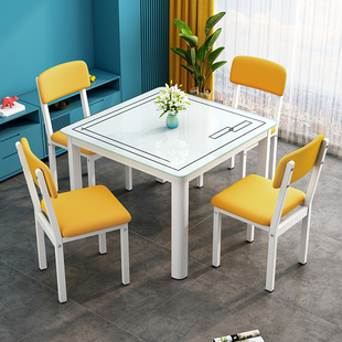 钢化玻璃餐桌简约正方形，家用吃饭四方，桌子快餐店小户型餐桌椅组合