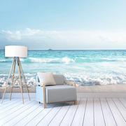 3d海景风景电视背景墙壁纸地中海风格客厅沙发5d大海沙滩壁画墙布