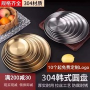 韩式304不锈钢加厚圆盘金色咖啡厅托盘水果盘蛋糕骨碟菜碟浅盘子