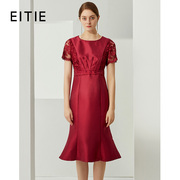 设计总监然姐鱼尾显瘦红色礼服连衣裙秋季气质优雅