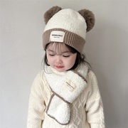 户外儿童保暖套装秋冬季男女宝宝帽子围巾两件套毛绒套头帽厚