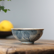 景德镇功夫茶具陶瓷，手绘荷花普洱碗茶杯，品茗杯主人杯粗陶单个杯